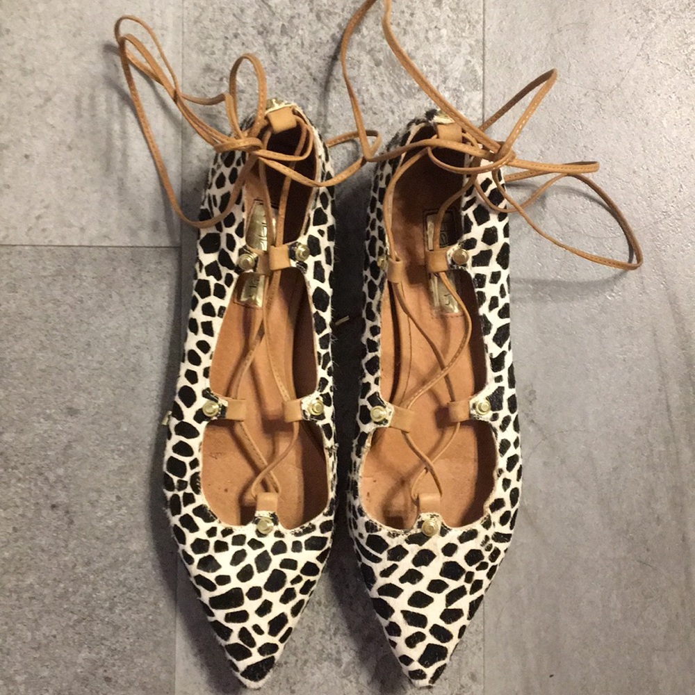 Leopard print lace up pointy toe flats